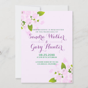 Invitation Fleurs roses sur fond rose clair de mariage