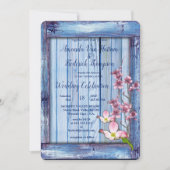Invitation Fleurs roses sur la texture de bois bleu (Devant)