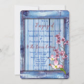 Invitation Fleurs roses sur la texture de bois bleu (Devant)