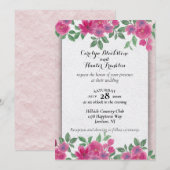 Invitation Fleurs roses sur Mariage blanc et rose (Devant / Derrière)