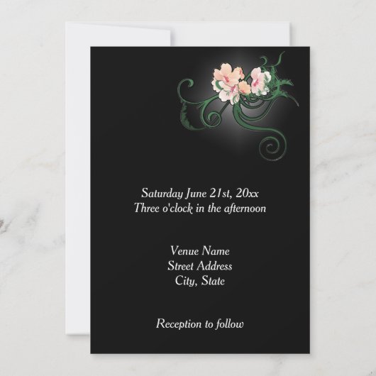 Invitation Fleurs roses sur Mariage noir (Dos)