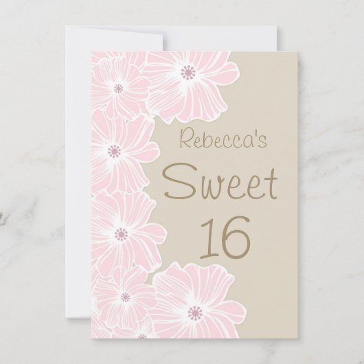 Invitation Fleurs roses Sweet 16 Party (Devant)