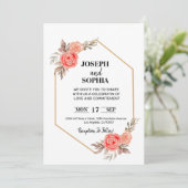 Invitation Fleurs Roses Tendres Élégantes Romantiques  (Debout devant)