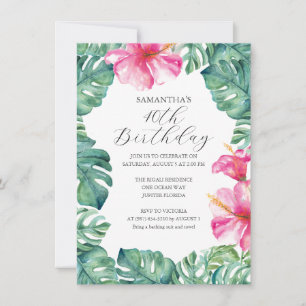 Invitation Fleurs roses tropicales 40e anniversaire Invitatio