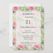 Invitation Fleurs roses tropicales Anniversaire (Devant)