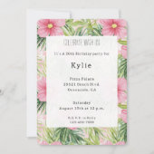 Invitation Fleurs roses tropicales Anniversaire (Devant)