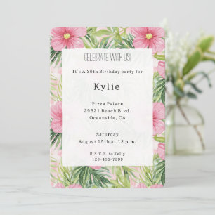 Invitation Fleurs roses tropicales Anniversaire