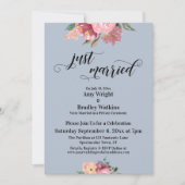 Invitation Fleurs roses typographie juste mariés bleu poussié (Devant)