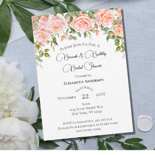 Invitation Fleurs roses verdure brunch pétillant enterrement