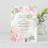 Invitation Fleurs Roses Verdure Élégant Code QR Mariage (Debout devant)