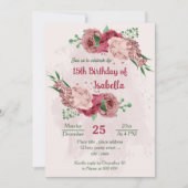 Invitation fleurs roses vert feuille anniversaire botanique (Devant)