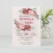 Invitation fleurs roses vert feuille anniversaire botanique (Debout devant)