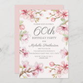 Invitation Fleurs roses Vert Feuilles 60e anniversaire (Devant / Derrière)