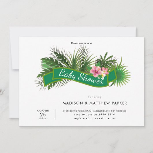 Invitation Fleurs roses vertes (Devant)