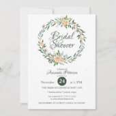 Invitation Fleurs roses vertes Fête des mariées de couronne (Devant)