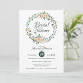 Invitation Fleurs roses vertes Fête des mariées de couronne (Debout devant)