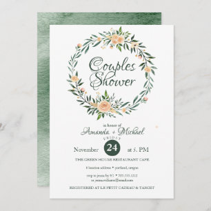 Invitation Fleurs roses vertes Wreath Couple Douche