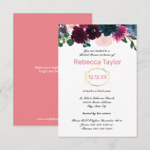 Invitation Fleurs roses verticales - Lavage de mariée 3x5