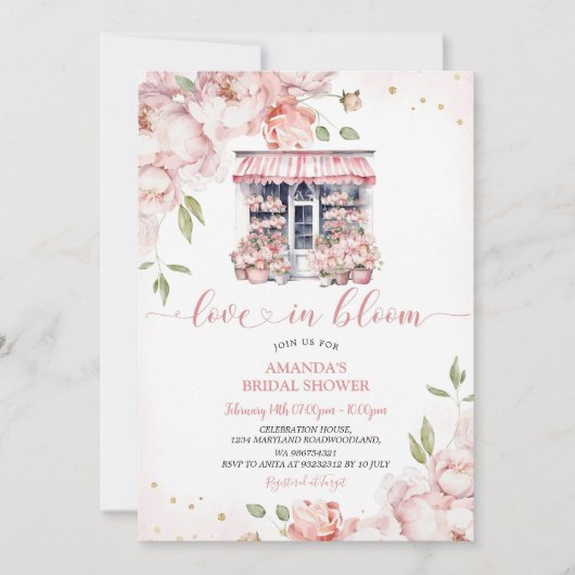 Invitation Fleurs Roses Vierges Aiment Dans La Fête des marié (Devant)