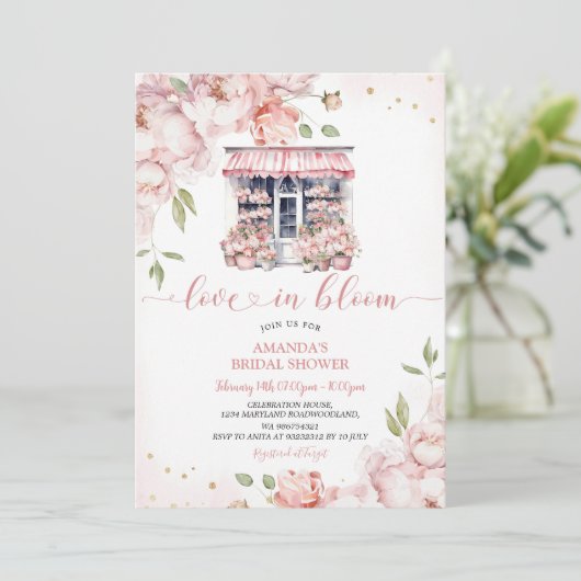 Invitation Fleurs Roses Vierges Aiment Dans La Fête des marié (Debout devant)