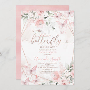 Invitation Fleurs Roses Vierges Un Petit Baby shower Papillon