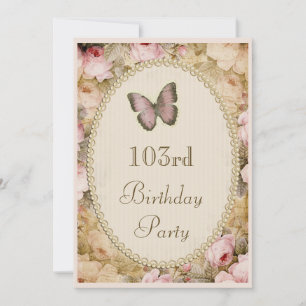 Invitation Fleurs roses vintage pour 103e anniversaire Papill