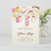 Invitation Fleurs roses vintages et jarres de mason (Debout devant)