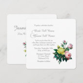 Invitation Fleurs roses vintages et jaunes mariage (Devant / Derrière)