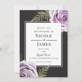 Invitation Fleurs roses violet foncé mariage shabby chic (Devant)