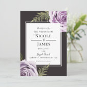 Invitation Fleurs roses violet foncé mariage shabby chic (Debout devant)
