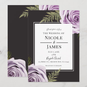 Invitation Fleurs roses violet foncé mariage shabby chic