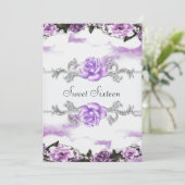 Invitation Fleurs Roses Violettes Fête Douce Seize Ans Violet (Debout devant)