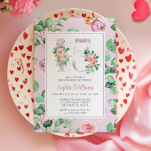 Invitation Fleurs Roses violettes Numéro 15 Floral Quinceañer