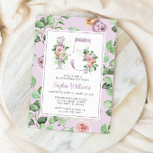 Invitation Fleurs Roses violettes Numéro 15 Floral Quinceañer