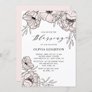 Invitation Fleurs roses vives modernes Bénédiction bébé