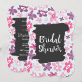 Invitation Fleurs roses Whimsical Retro Fête des mariées Moti (Devant / Derrière)