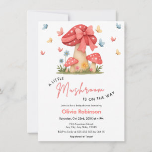 Invitation Fleurs Rouge Ruban Un Petit Champignon Baby Shower