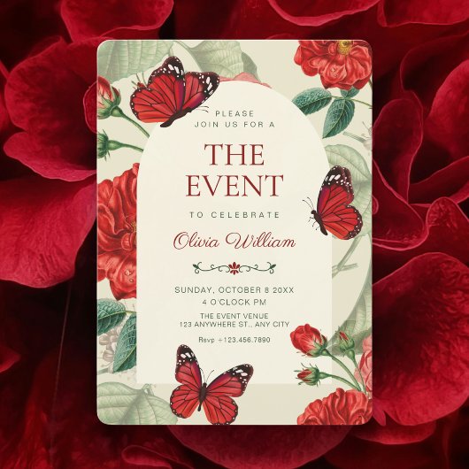Invitation Fleurs rouge vert rustique 