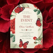 Invitation Fleurs rouge vert rustique 