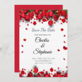 Invitation Fleurs rouges aux coeurs rouges romantiques (Devant / Derrière)