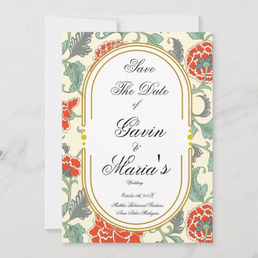 Invitation Fleurs rouges avec feuilles vertes (Devant)