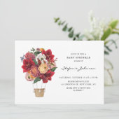 Invitation Fleurs rouges Ballons à air chaud Bébé saupoudré (Debout devant)