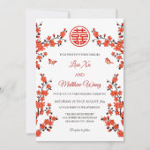 Invitation Fleurs rouges bilingues | Mariage chinois (Devant)