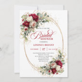 Invitation Fleurs rouges blanches intemporelles Mariage doré (Devant)