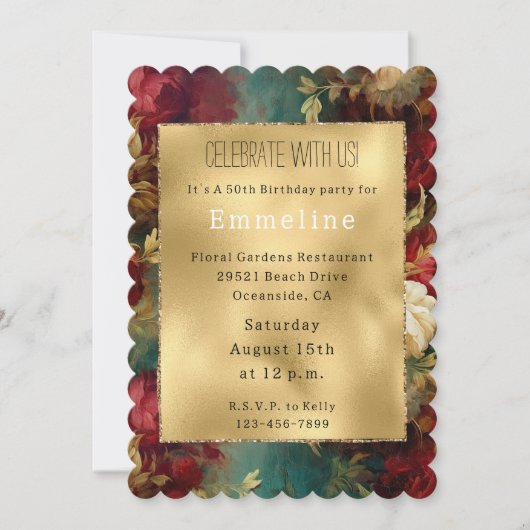 Invitation Fleurs rouges blanches vertes (Devant)