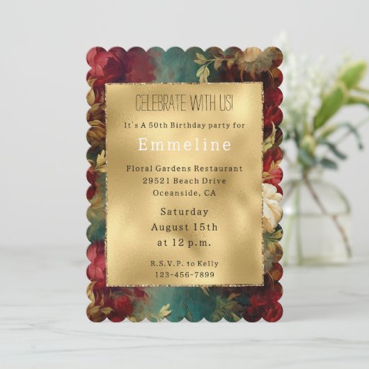 Invitation Fleurs rouges blanches vertes (Debout devant)