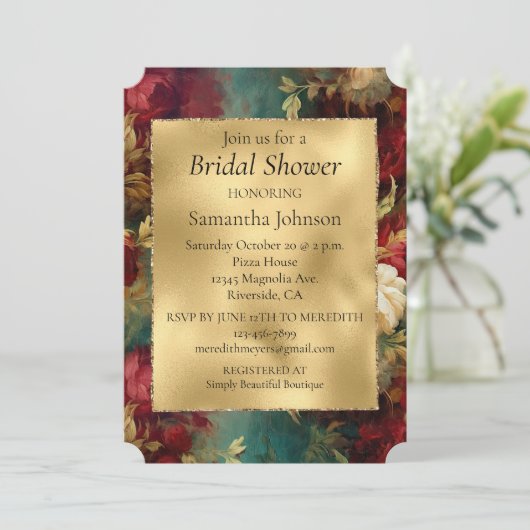 Invitation Fleurs rouges blanches vertes (Debout devant)