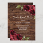 Invitation Fleurs rouges bordeaux rustiques Parti de révélati (Devant / Derrière)