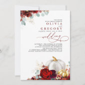 Invitation Fleurs rouges Bourgogne Mariage de automne Citroui (Devant)