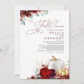 Invitation Fleurs Rouges Bourgogne Mariage de automne Or Citr (Devant)